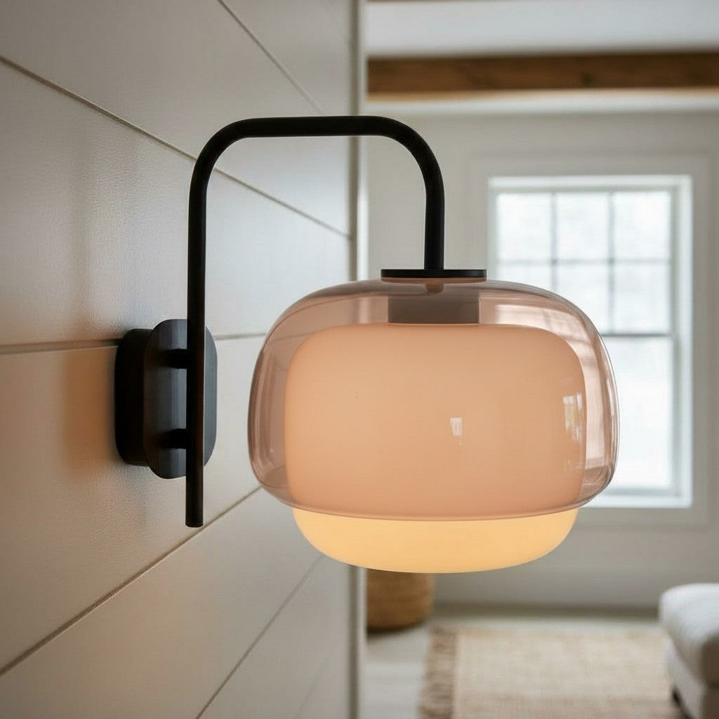 Colored Glass Wall Lamp with Round Shade | Green, Pink, Orange | Modern LED Lighting - Lamylie