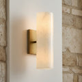 Cylindrical Wall Lamp with Natural Alabaster or Ribbed Glass Shade Bronze Nickel Brass - Lamylie