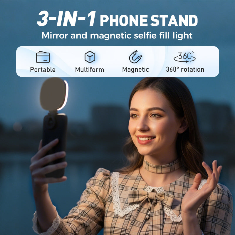 3-in-1 Selfie Light with Mirror and Smartphone Holder - Lamylie