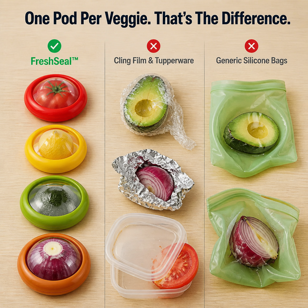 FreshSeal — Verhindern Sie, dass geschnittene Avocados, Zwiebeln und Tomaten bis zum Mittag braun werden - Lamylie