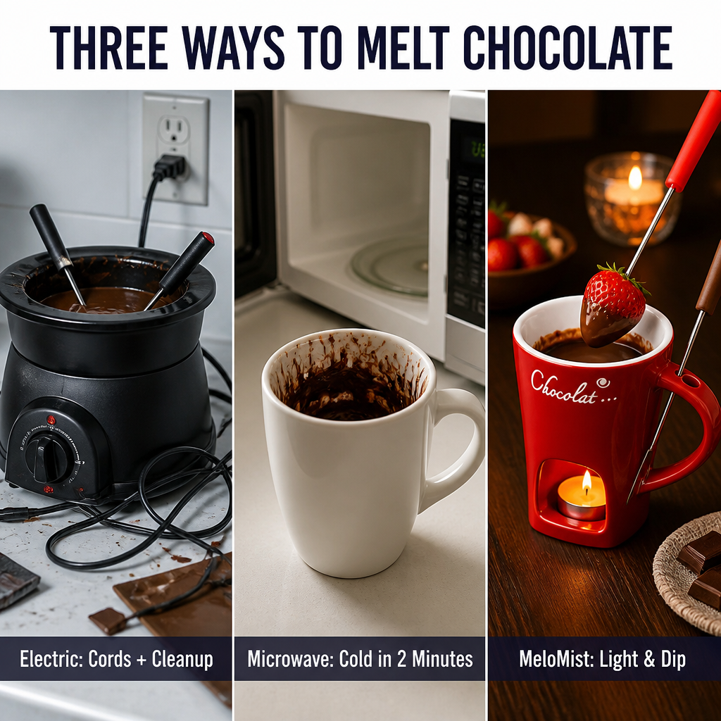 MeloMist — Allumez une bougie chauffe-plat, faites fondre le chocolat et oubliez le caquelon à fondue — Lamylie