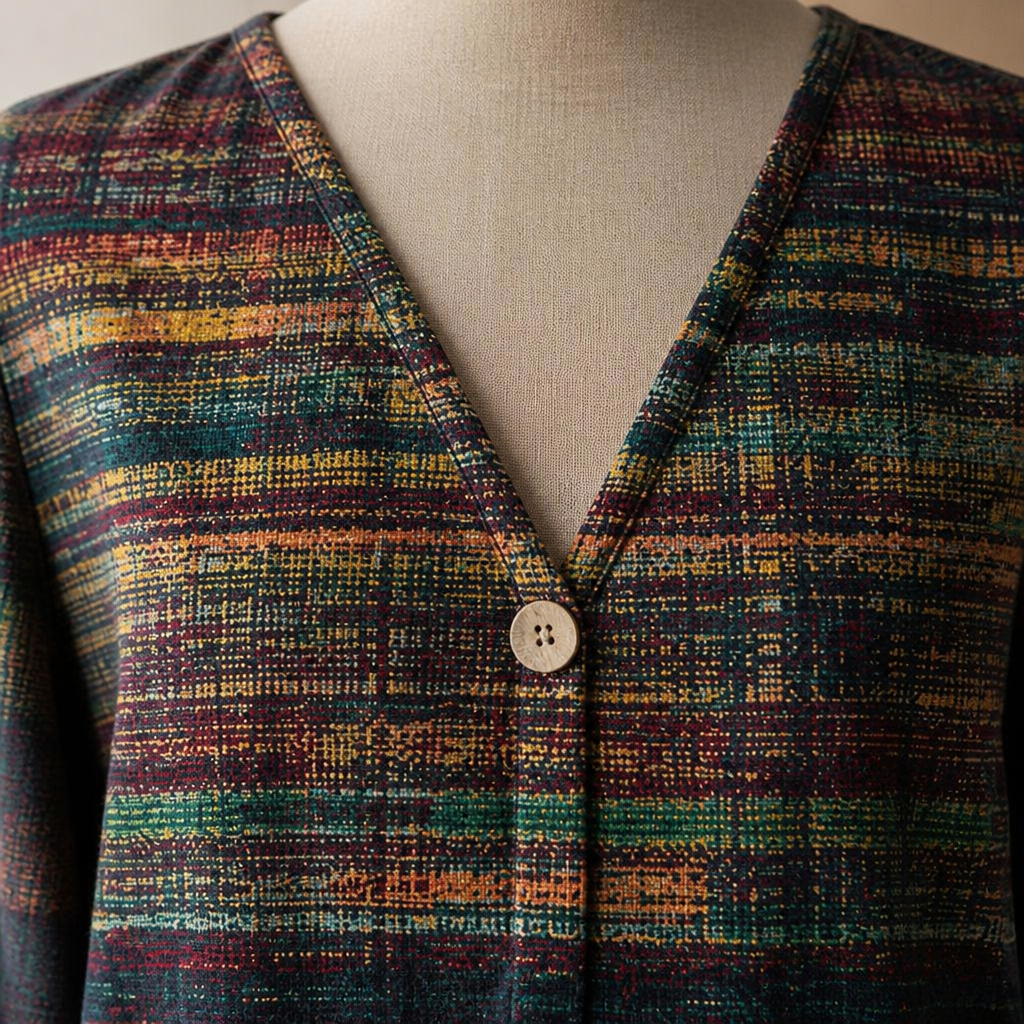 LuminaBelle – Camicetta con scollo a V e stampa vintage, maniche con polsini risvoltati - Lamylie