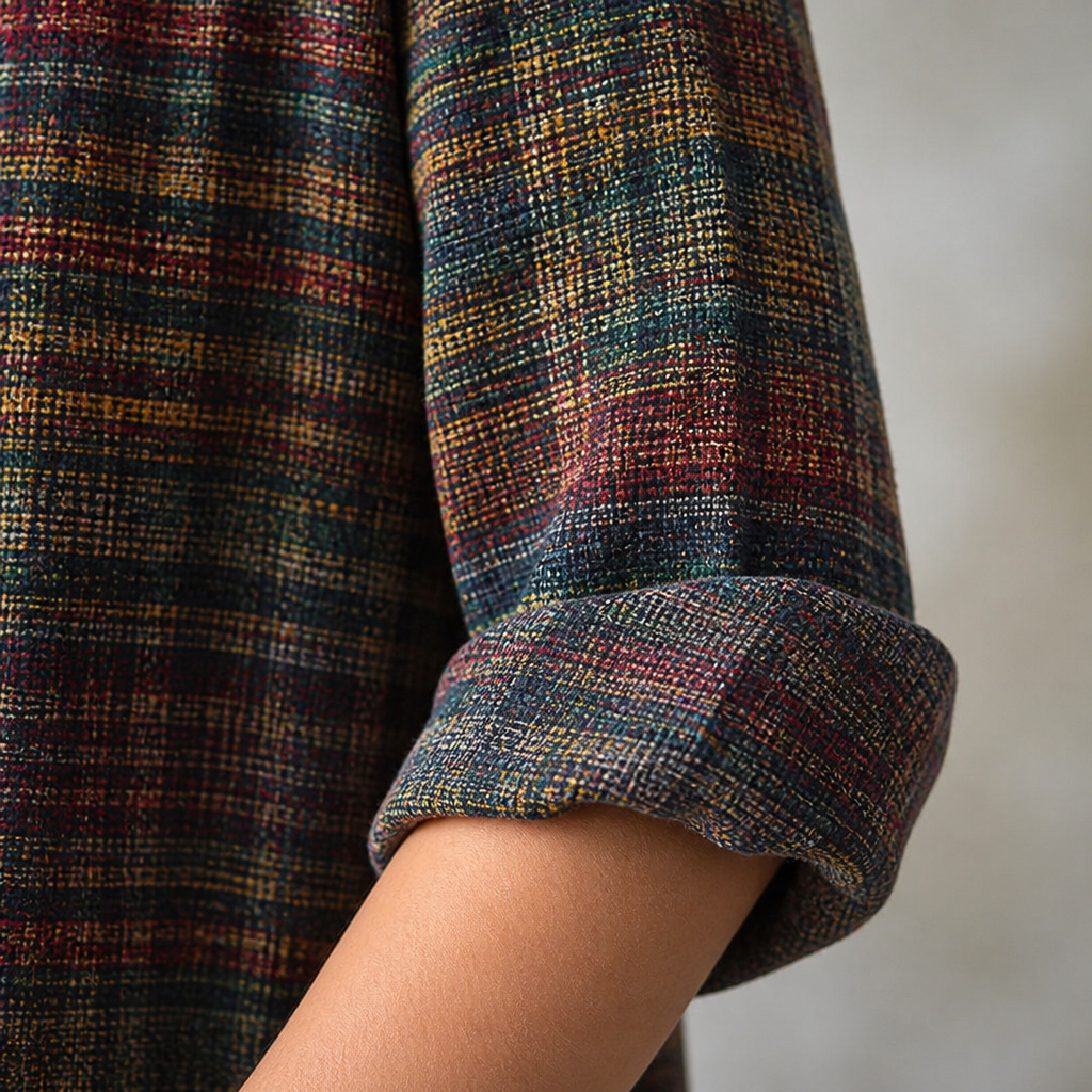 LuminaBelle – Camicetta con scollo a V e stampa vintage, maniche con polsini risvoltati - Lamylie