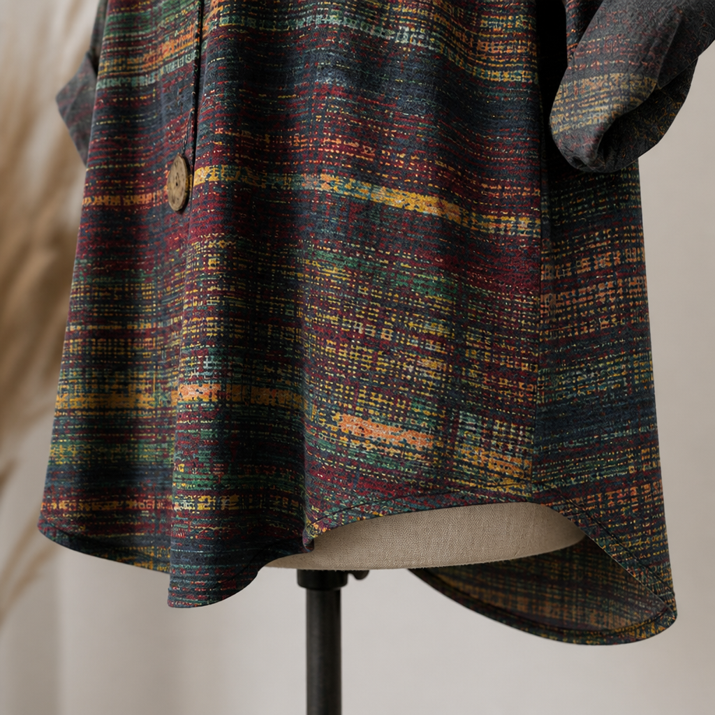 LuminaBelle – Camicetta con scollo a V e stampa vintage, maniche con polsini risvoltati - Lamylie