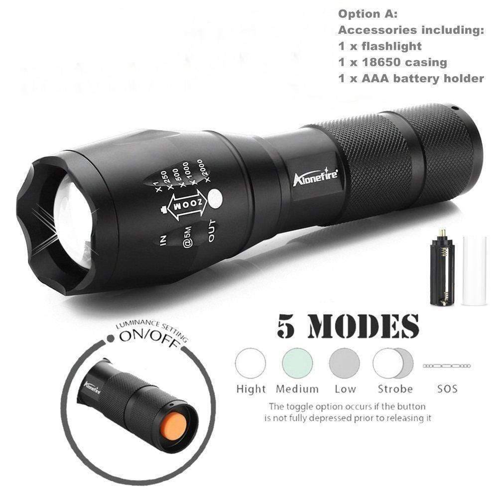 LED Flashlight with Zoom Function - Tactical Aluminum Design - Lamylie