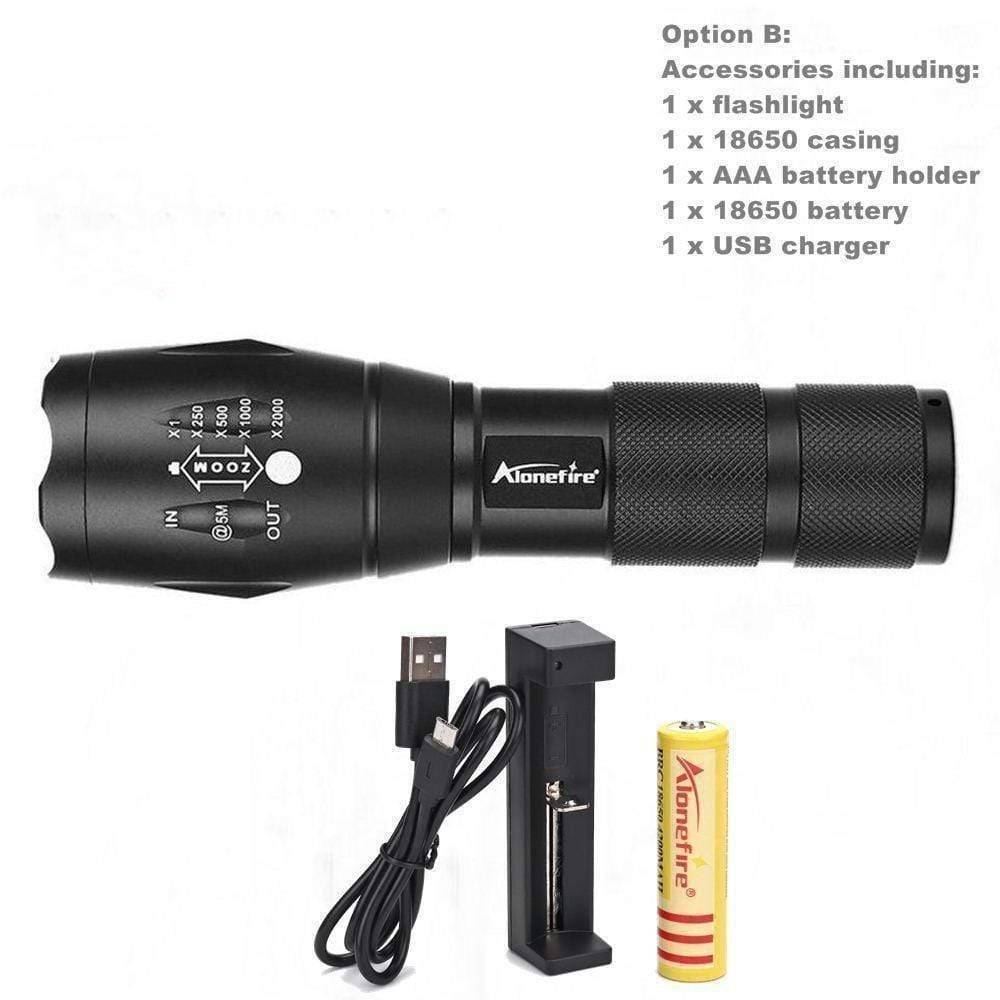 LED Flashlight with Zoom Function - Tactical Aluminum Design - Lamylie