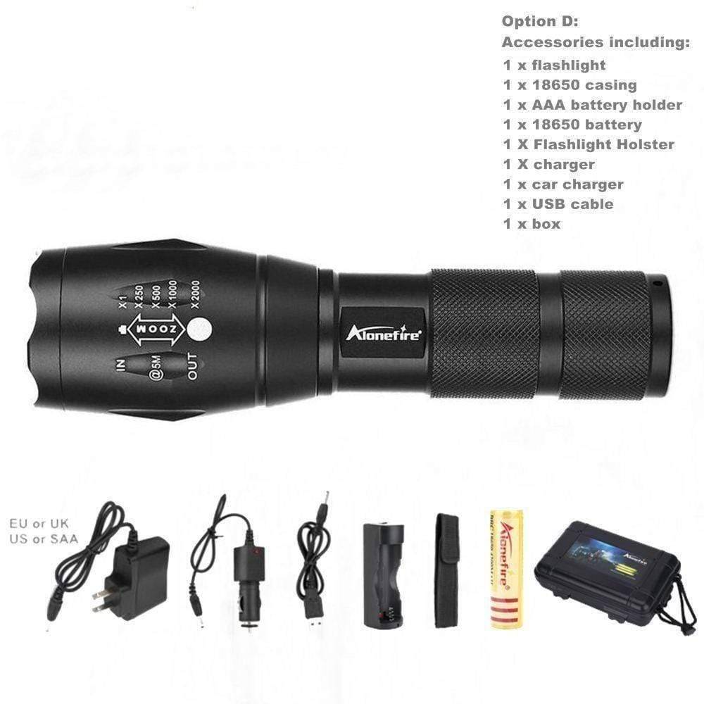 LED Flashlight with Zoom Function - Tactical Aluminum Design - Lamylie