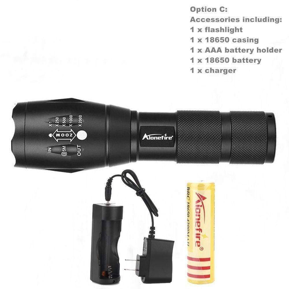 LED Flashlight with Zoom Function - Tactical Aluminum Design - Lamylie