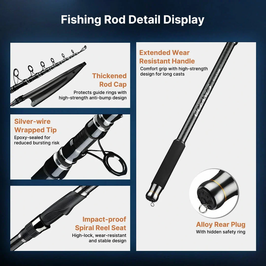 Cana de pesca em fibra de carbono com design telescópico - Lamylie