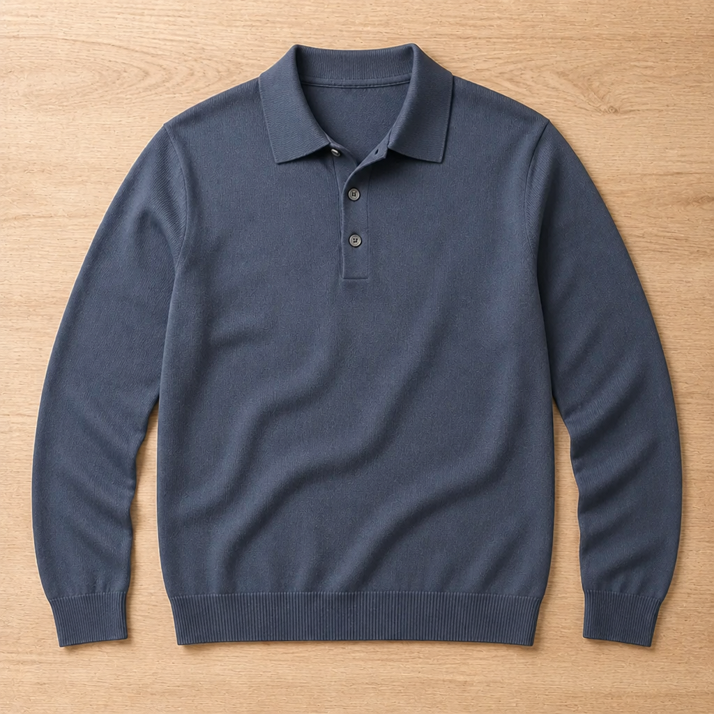 LuxeWave – Feinstrick-Poloshirt mit langen Ärmeln und Drei-Knopf-Leiste - Lamylie