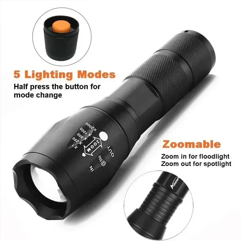 Lampes de poche tactiques à LED haute luminosité - Lot de 2 avec 5 modes - Lamylie