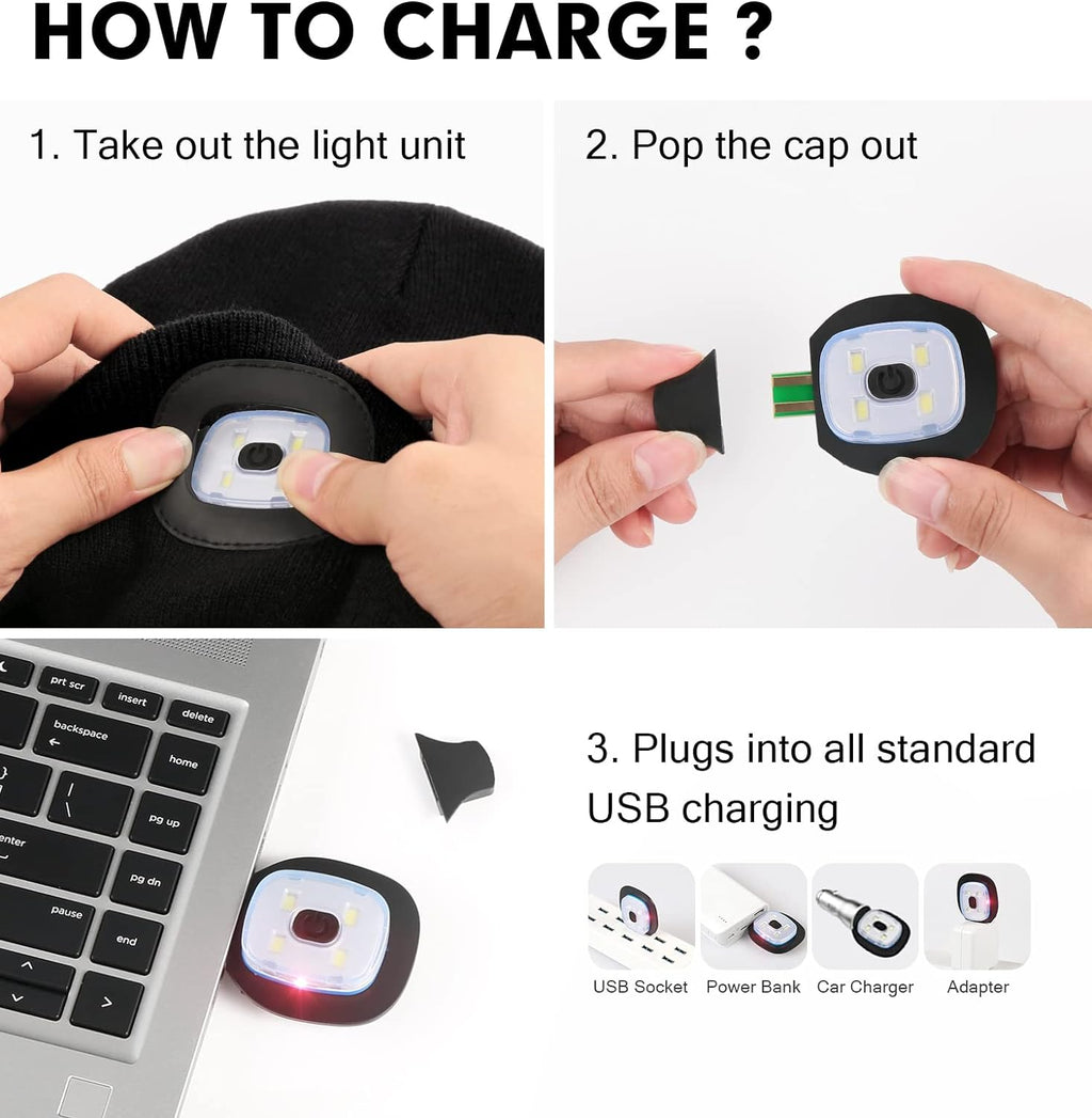 Căciulă LED cu lumină reîncărcabilă prin USB pentru utilizare în aer liber - Lamylie