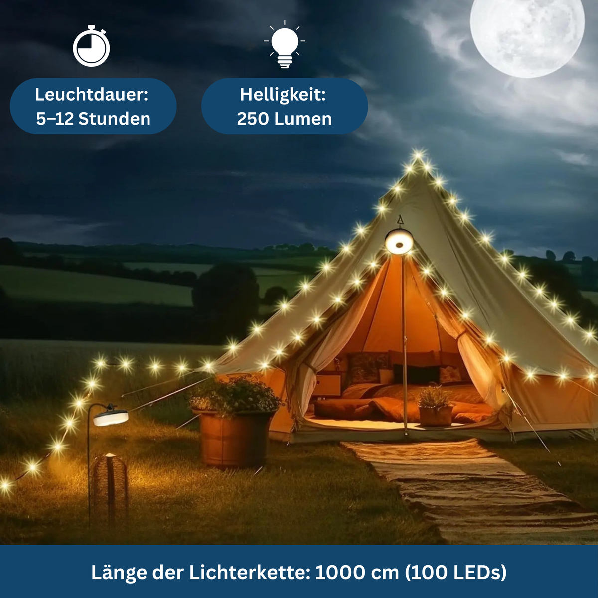 Ljusstarka uppladdningsbara ljusslingor för camping med USB - Lamylie