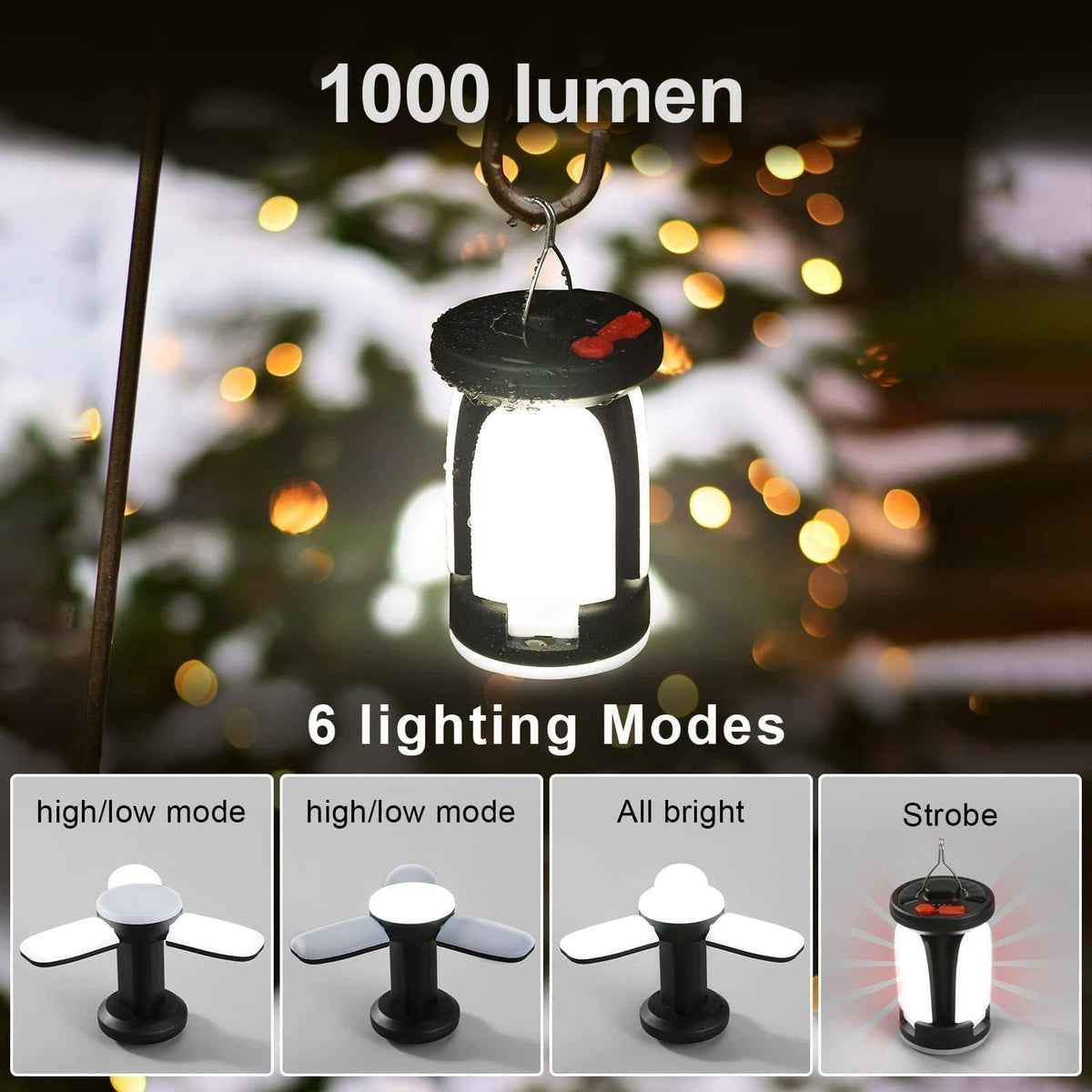 LED Camping Lantern with USB Rechargeable Battery and Solar Option - Lamylie