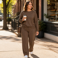 ElysianEase – Relaxed Long Sleeve Top & Wide-Leg Pants Set - Lamylie