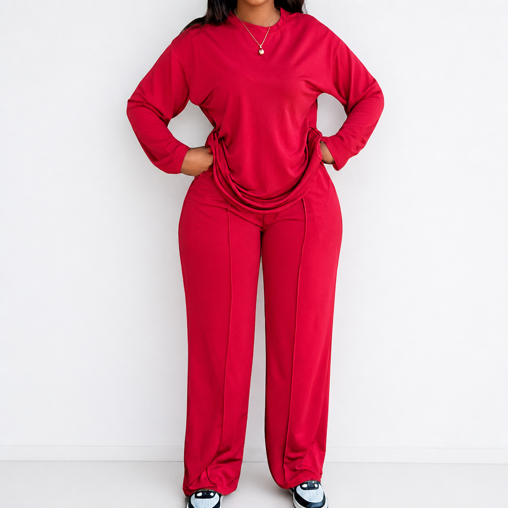 ElysianEase – Relaxed Long Sleeve Top & Wide-Leg Pants Set - Lamylie