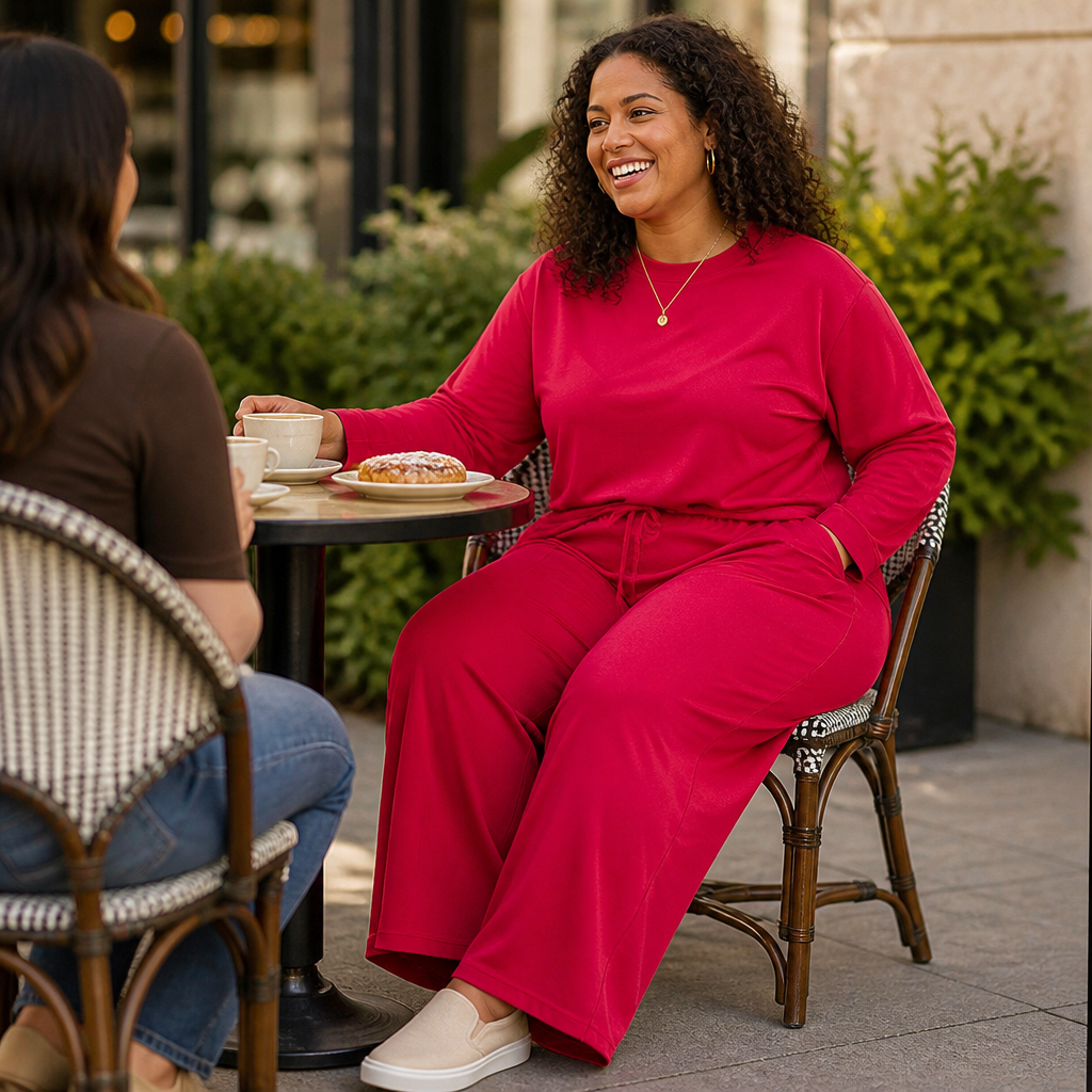 ElysianEase – Relaxed Long Sleeve Top & Wide-Leg Pants Set - Lamylie