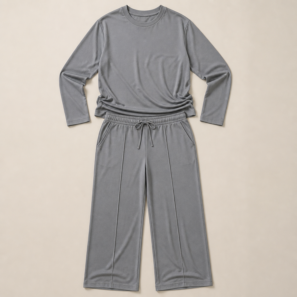 ElysianEase – Relaxed Long Sleeve Top & Wide-Leg Pants Set - Lamylie