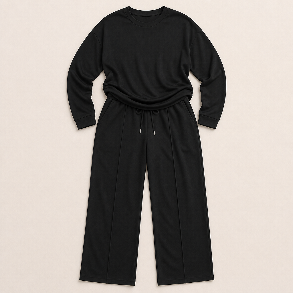 ElysianEase – Relaxed Long Sleeve Top & Wide-Leg Pants Set - Lamylie