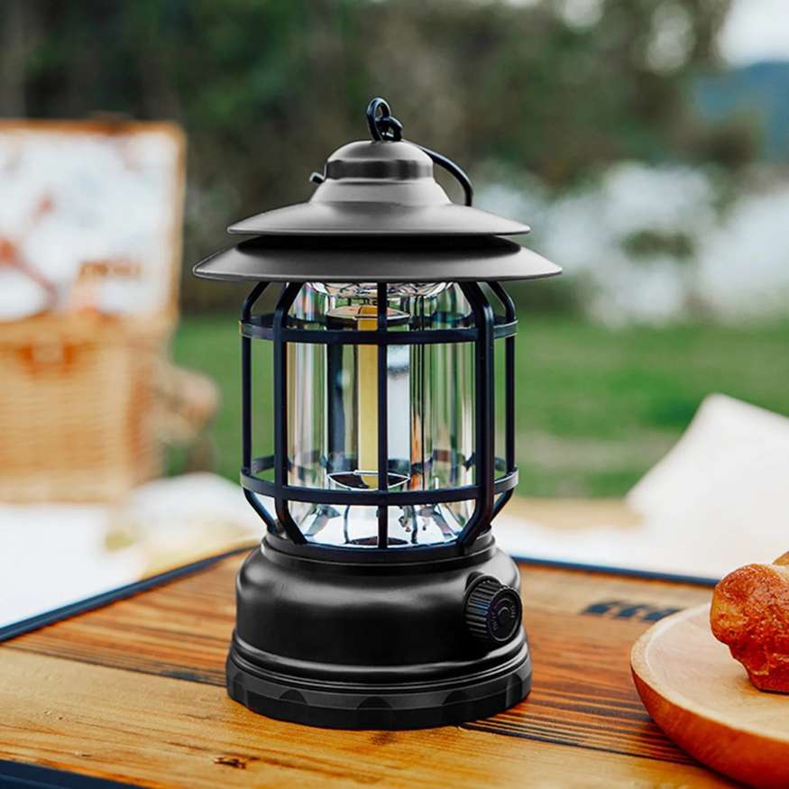 Farol LED regulable de estilo vintage para acampar – Luz recargable - Lamylie