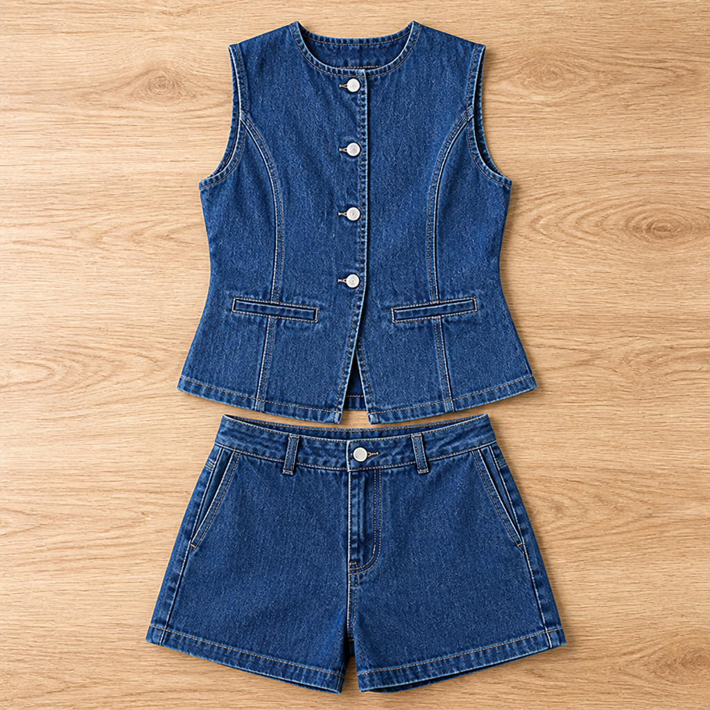 MarzaBelle – Ensemble coordonné Lamylie composé d’un haut en denim sans manches ajusté et d’un short