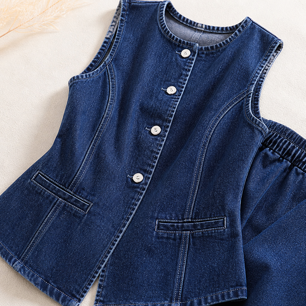 MarzaBelle – Ensemble coordonné Lamylie composé d’un haut en denim sans manches ajusté et d’un short
