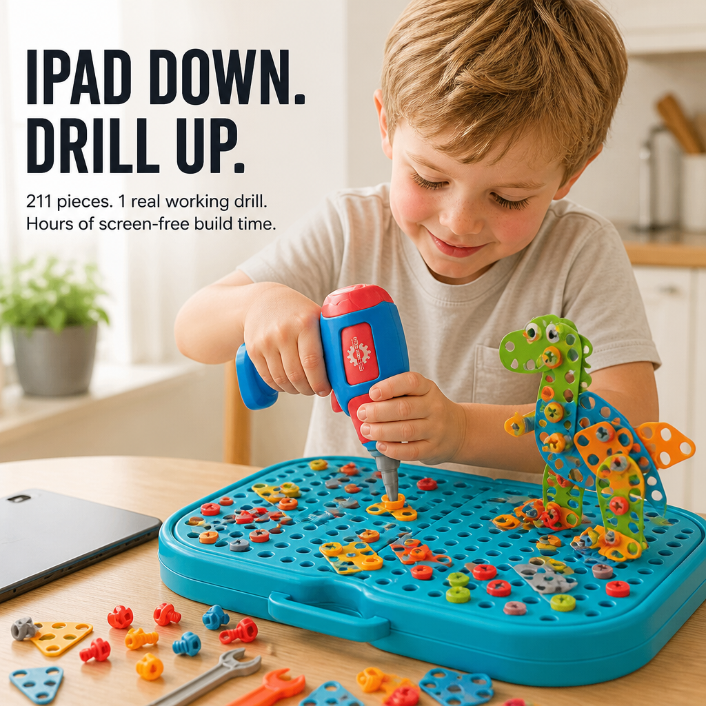 BrightBuilds — Swap Screen Time for 211 Pieces and a Real Working Drill - Lamylie