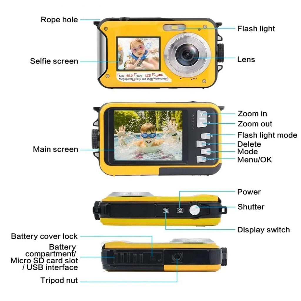 Mini caméscope d’action avec fonctionnalités numériques étanches 1080P - Lamylie