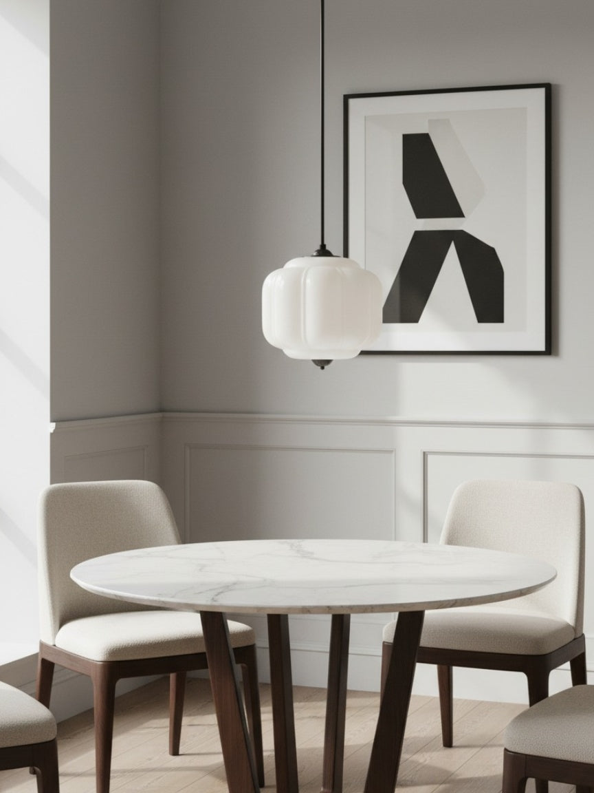 Vintage Chandelier with Cream-Colored Glass Shades | Retro-Style Pendant Lamp for Dining Room & Living Room - Lamylie