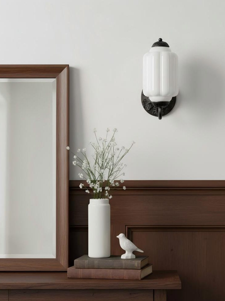 Milk Glass Wall Lamp Eloise for Hall and Bedroom | Vintage Wall Lighting with Milky White Glass - Lamylie