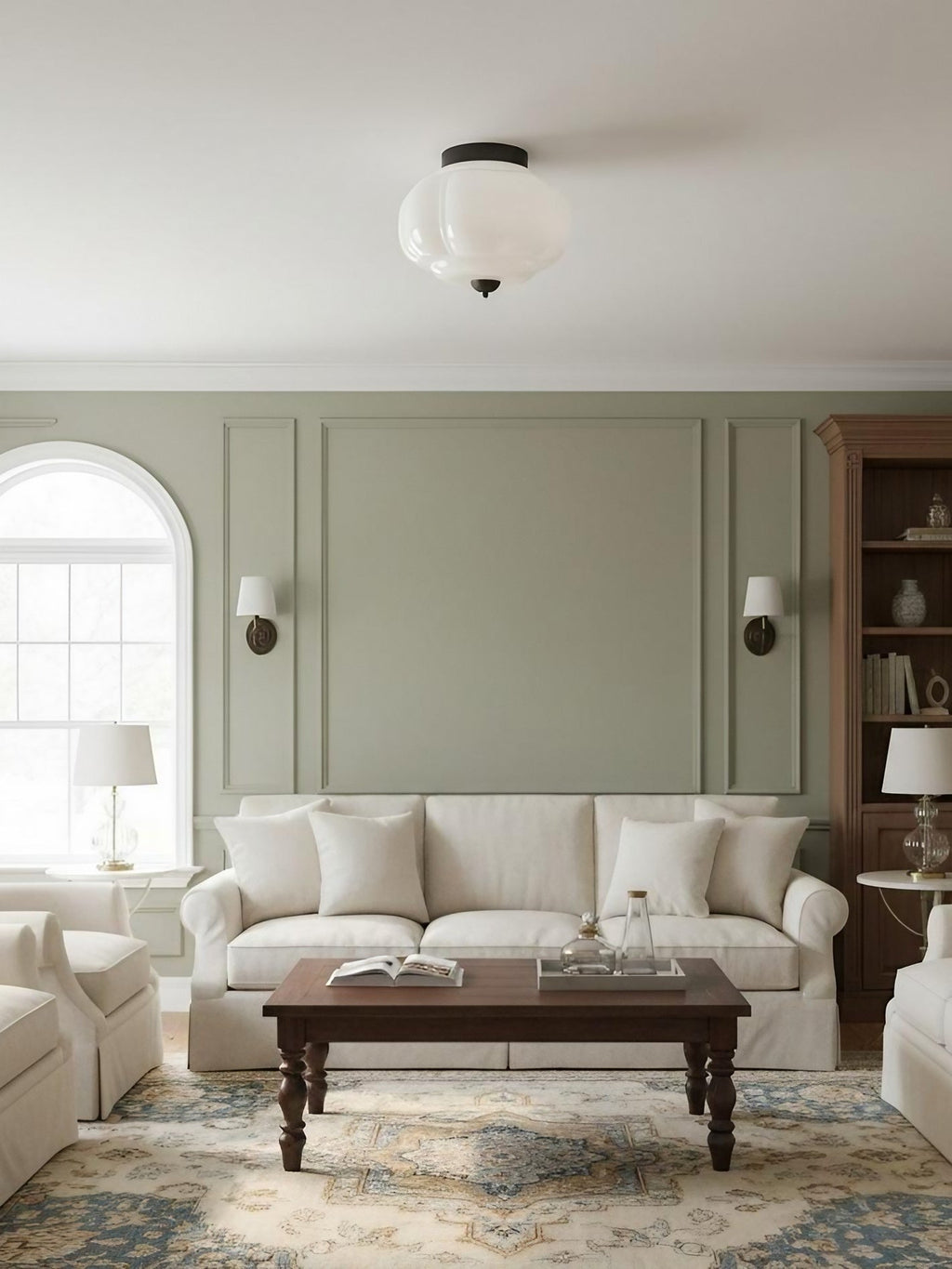 Retro Ceiling Lamp with Milk Glass Shade | Refined Semi-Flush Mount Lighting for Modern Interiors - Lamylie