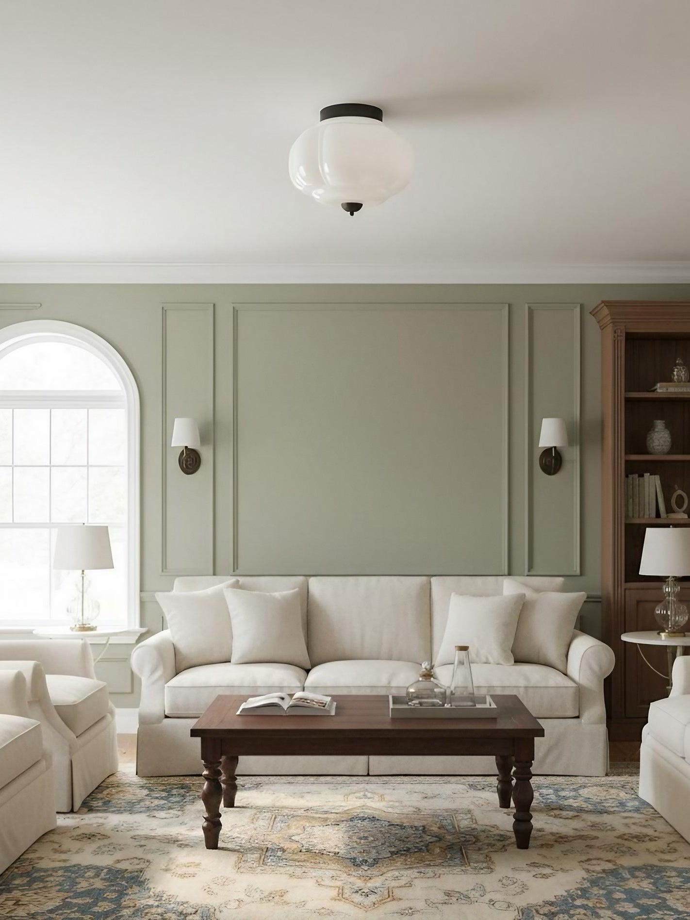 Retro Ceiling Lamp with Milk Glass Shade | Refined Semi-Flush Mount Lighting for Modern Interiors - Lamylie
