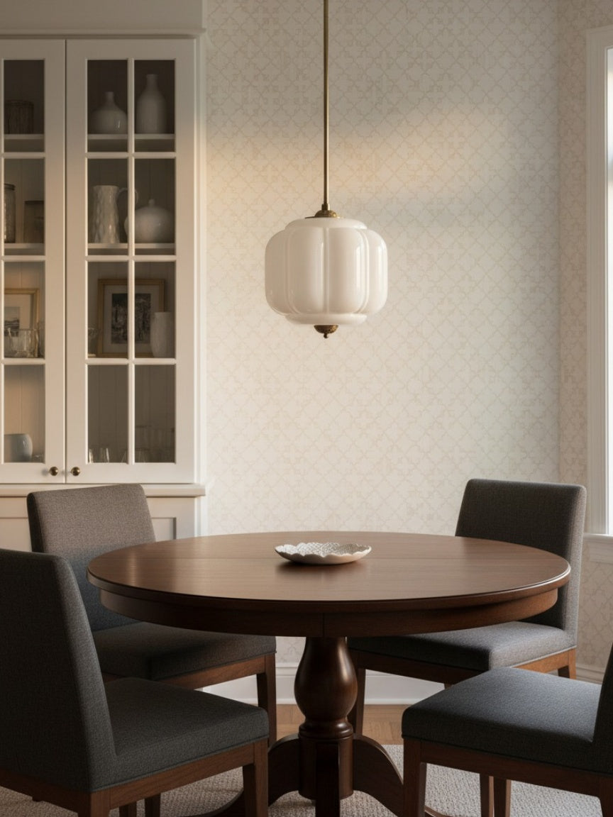 Vintage Chandelier with Cream-Colored Glass Shades | Retro-Style Pendant Lamp for Dining Room & Living Room - Lamylie