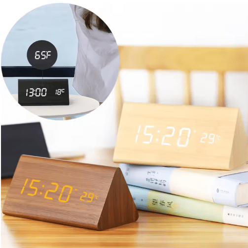 Minimalistische Holz-LED-Uhr mit Sprachsteuerung – Lamylie