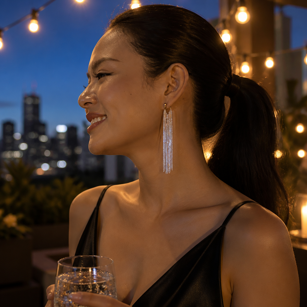 CascadeAura – Shimmering Waterfall Tassel Earrings with Hypoallergenic Finish - Lamylie