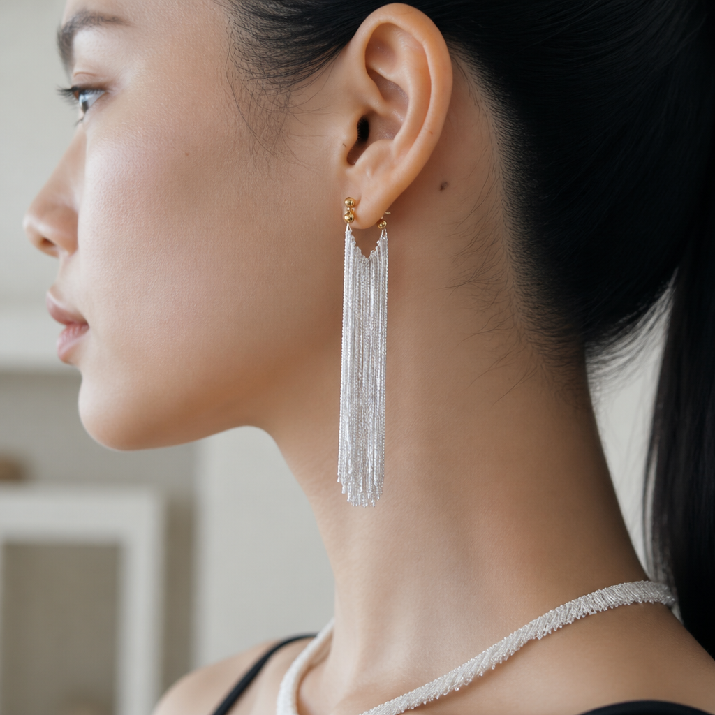 CascadeAura – Shimmering Waterfall Tassel Earrings with Hypoallergenic Finish - Lamylie