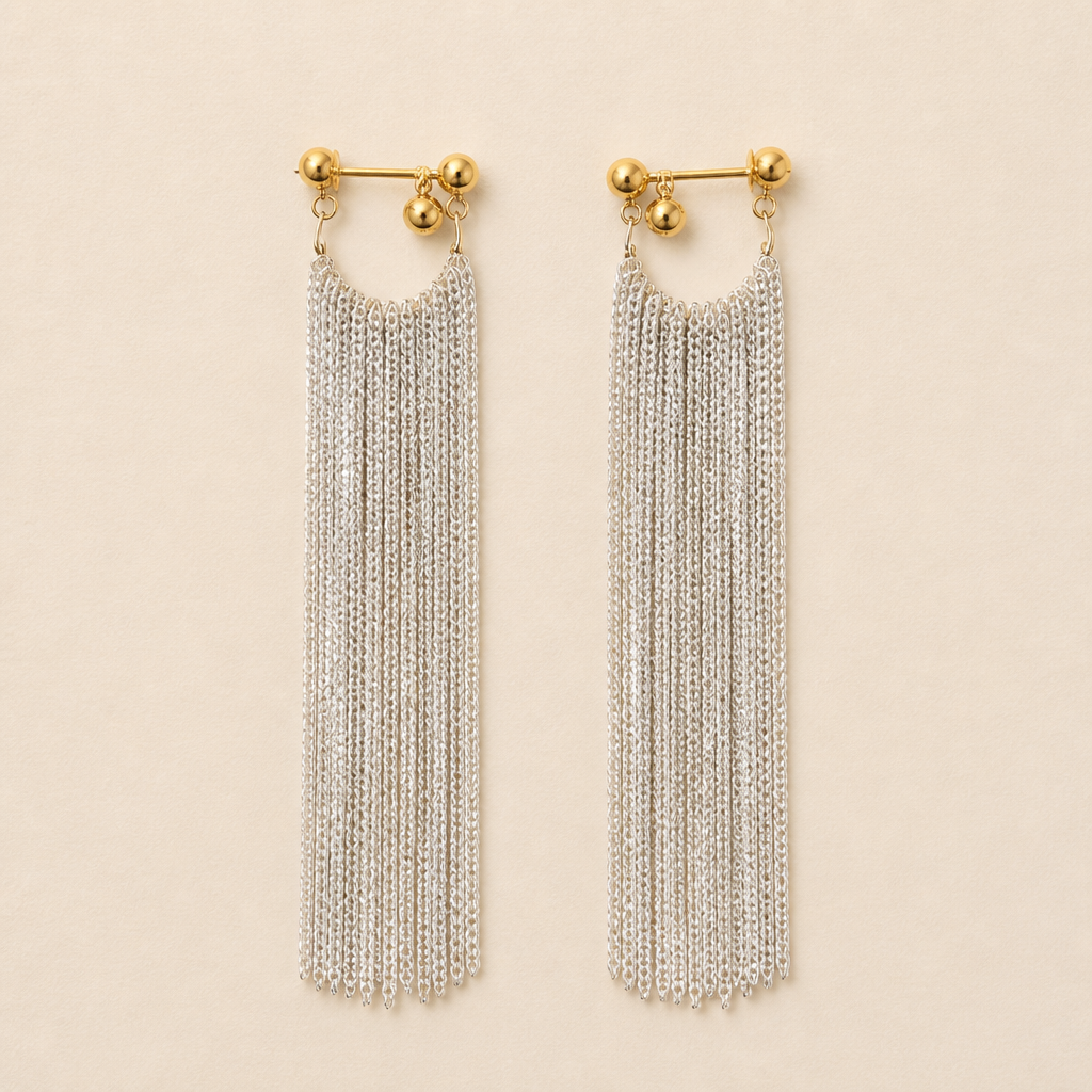 CascadeAura – Shimmering Waterfall Tassel Earrings with Hypoallergenic Finish - Lamylie