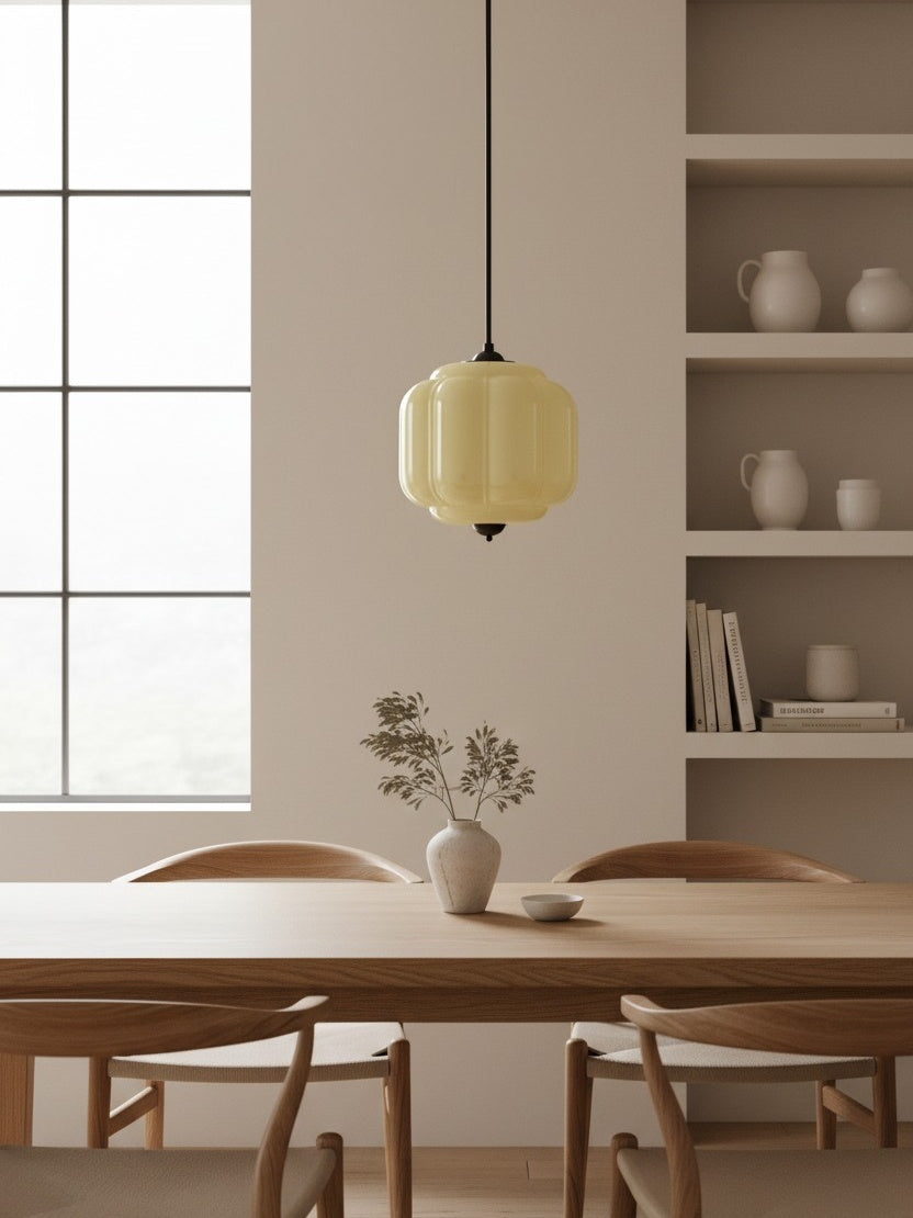 Vintage Chandelier with Cream-Colored Glass Shades | Retro-Style Pendant Lamp for Dining Room & Living Room - Lamylie