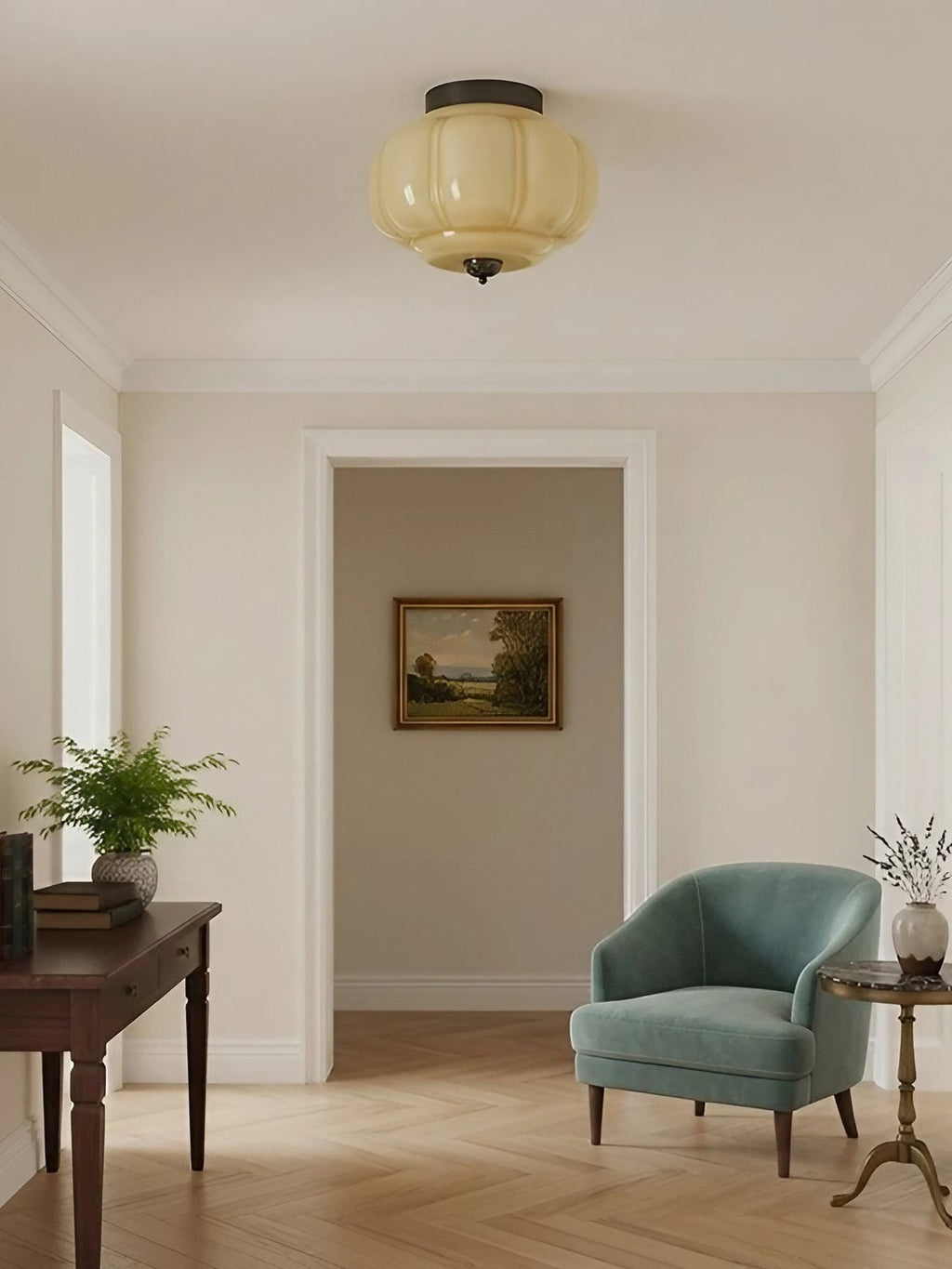 Retro Ceiling Lamp with Milk Glass Shade | Refined Semi-Flush Mount Lighting for Modern Interiors - Lamylie