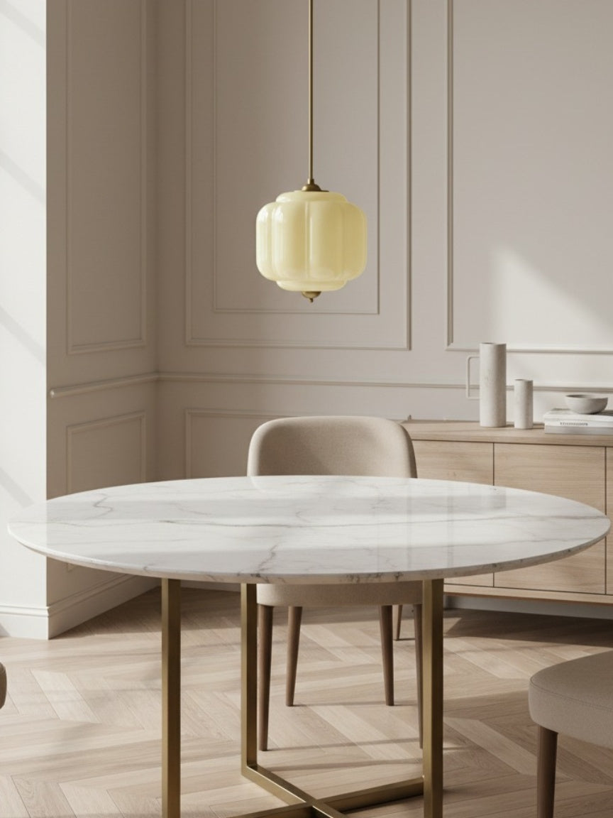 Vintage Chandelier with Cream-Colored Glass Shades | Retro-Style Pendant Lamp for Dining Room & Living Room - Lamylie