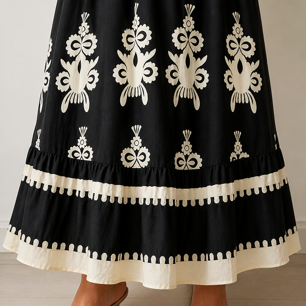 LuminaSway – Vintage Baroque Print V-Neck Maxi Dress - Lamylie